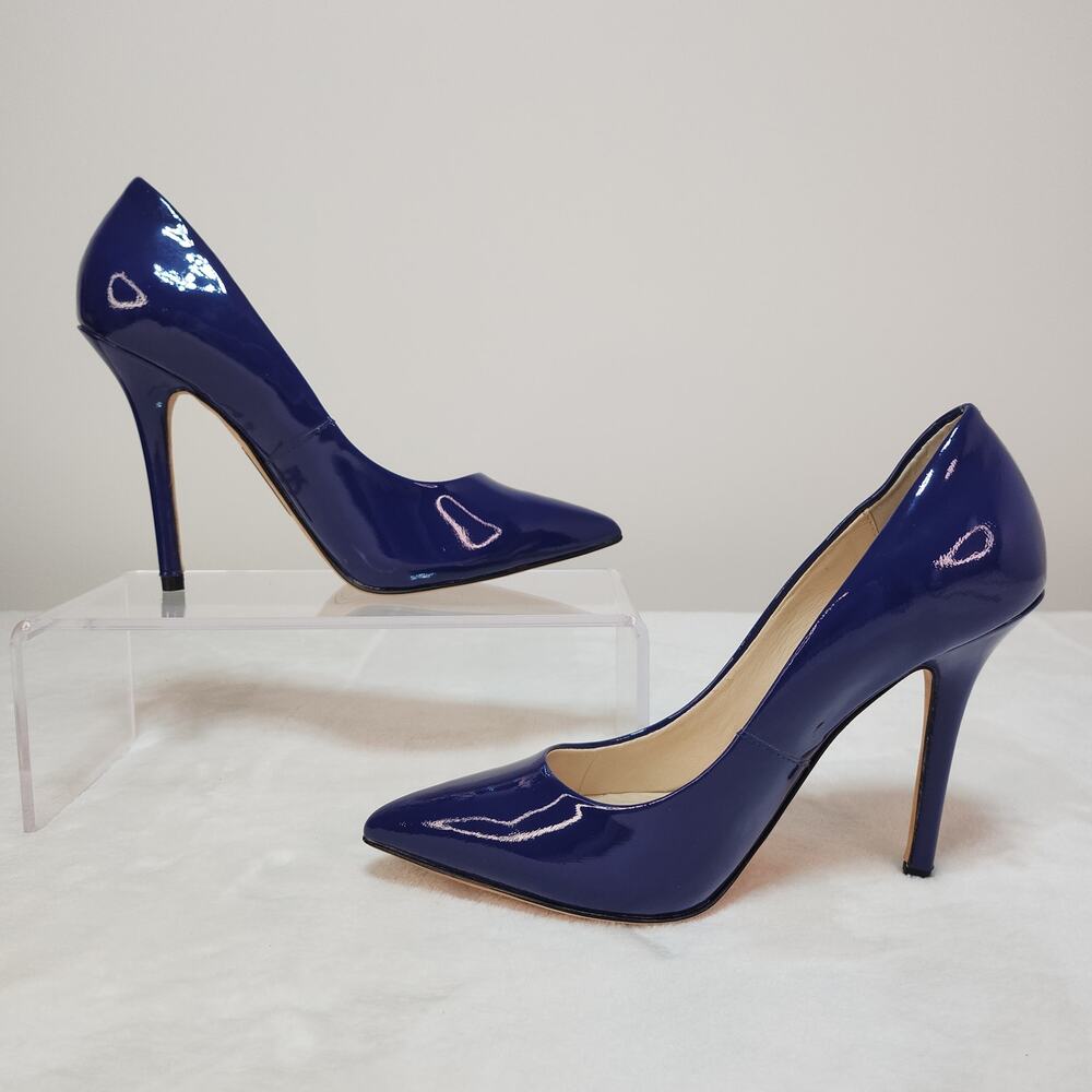 Cobalt Blue Pointed Toe Stiletto Pumps 6 Patent Leather Heel Office Siren Glossy - Picture 3 of 9